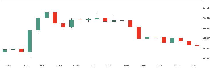 بيتكوين تنخفض إلى أقل من 57 ألف دولار مع استمرار عمليات البيع عند الارتفاع