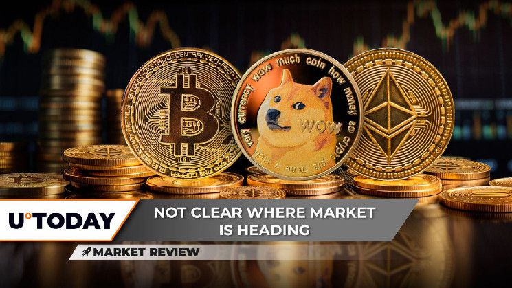 بيتكوين (BTC): نمط القاع المزدوج أم رأس وكتفين؟ سعر دوجكوين (DOGE) يرتفع بنسبة 5%، إيثريوم (ETH) عند مستوى سوق حاسم - اكتشف التفاصيل!